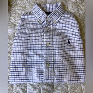 Ralph Lauren Boys’ Size 5 Blue White Check Cotton Button-Down Shirt Pony Logo